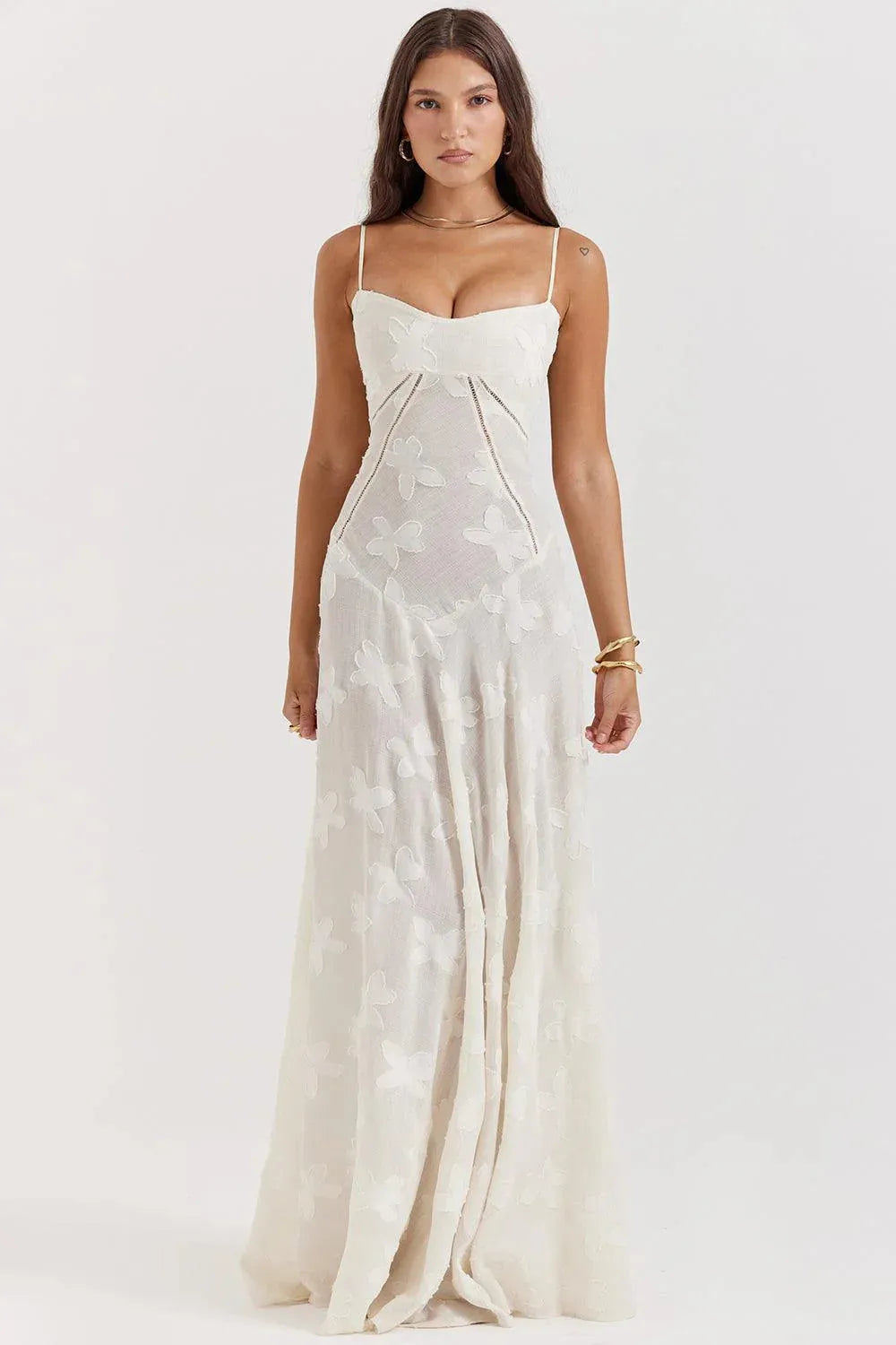 Vestido Longo Semitransparente Floral - Lindele Exclusive