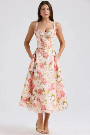 Vestido Midi Floral - Com Espartilho - Lindele Exclusive