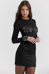 Vestido Curto Preto Modelador Com Cristais - Lindele Exclusive
