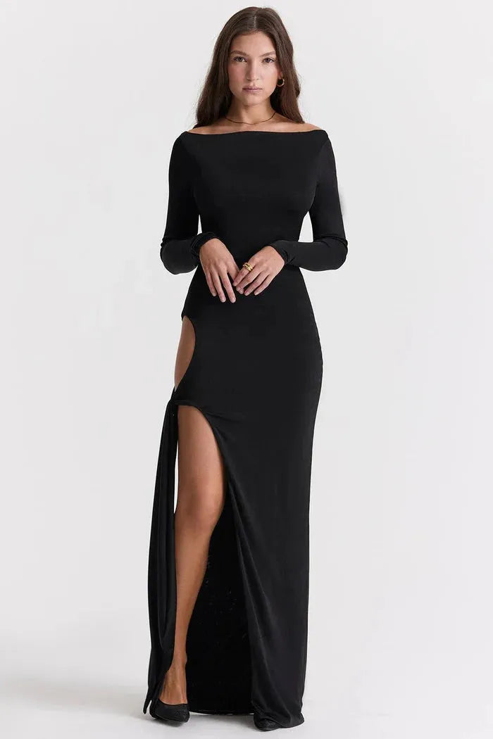 Vestido Longo Preto Recortado - Lindele Exclusive