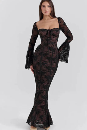 Vestido Longo Com Mangas Longas - Lindele Exclusive