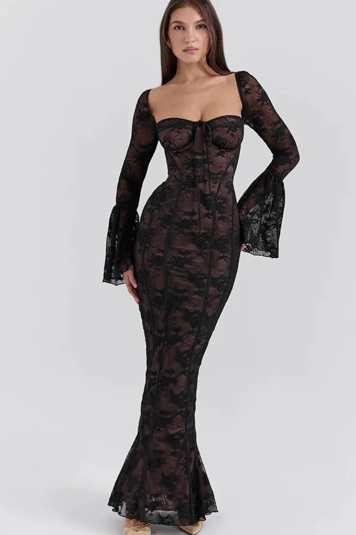 Vestido Longo Com Mangas Longas - Lindele Exclusive