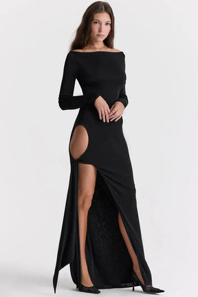 Vestido Longo Preto Recortado - Lindele Exclusive