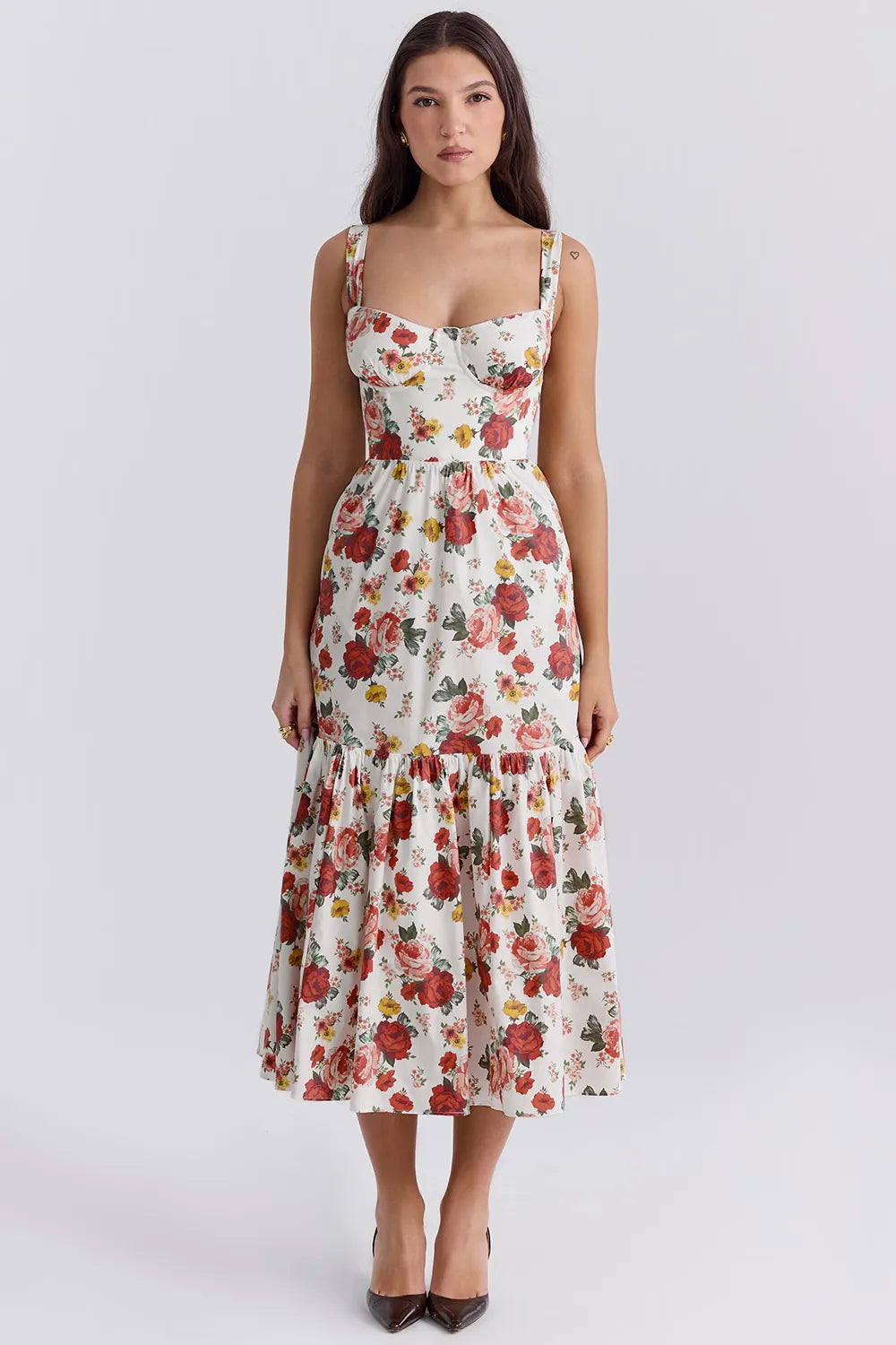 Vestido Midi Floral Modelador de Algodão - Lindele Exclusive