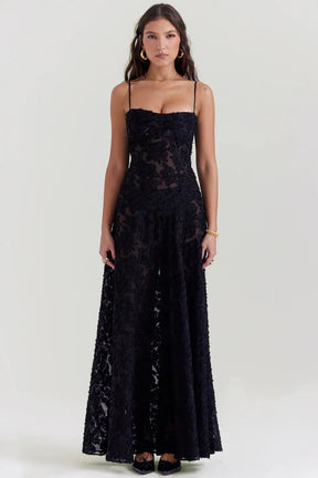 Vestido Longo Semitransparente Floral - Lindele Exclusive