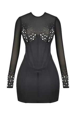 Vestido Curto Preto Modelador Com Cristais - Lindele Exclusive