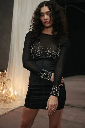 Vestido Curto Preto Modelador Com Cristais - Lindele Exclusive
