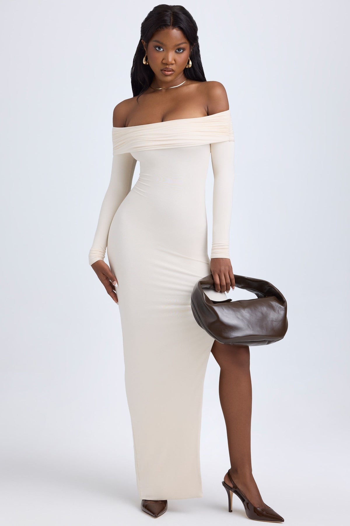 Vestido Maxi Modal Off-Shoulder com Costas Abertas - Lindele Exclusive