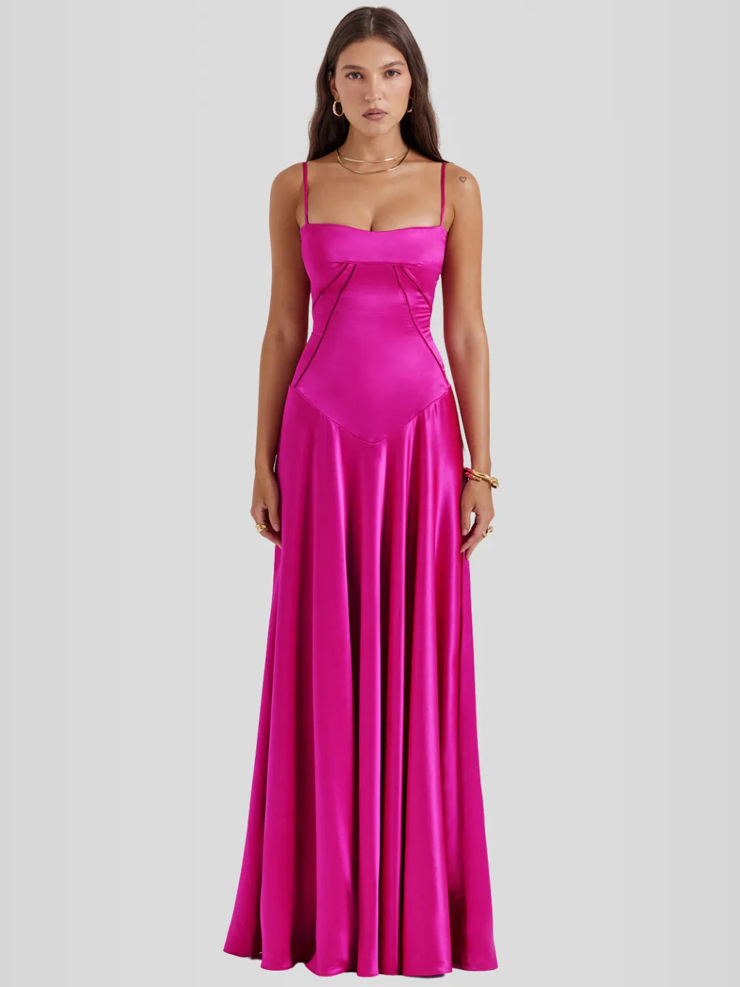 Vestido Longo Com Cetim Sedoso - Lindele Exclusive