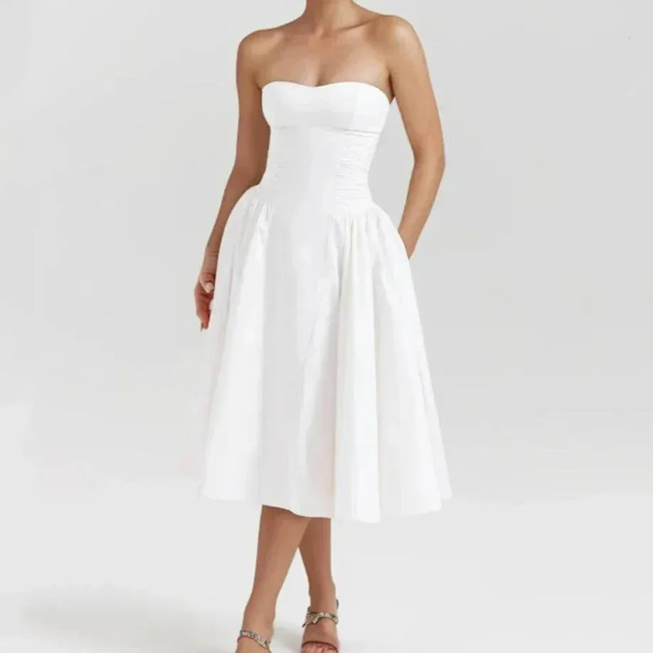 Vestido  Midi  Detalhes plissados  - Lindele Exclusive