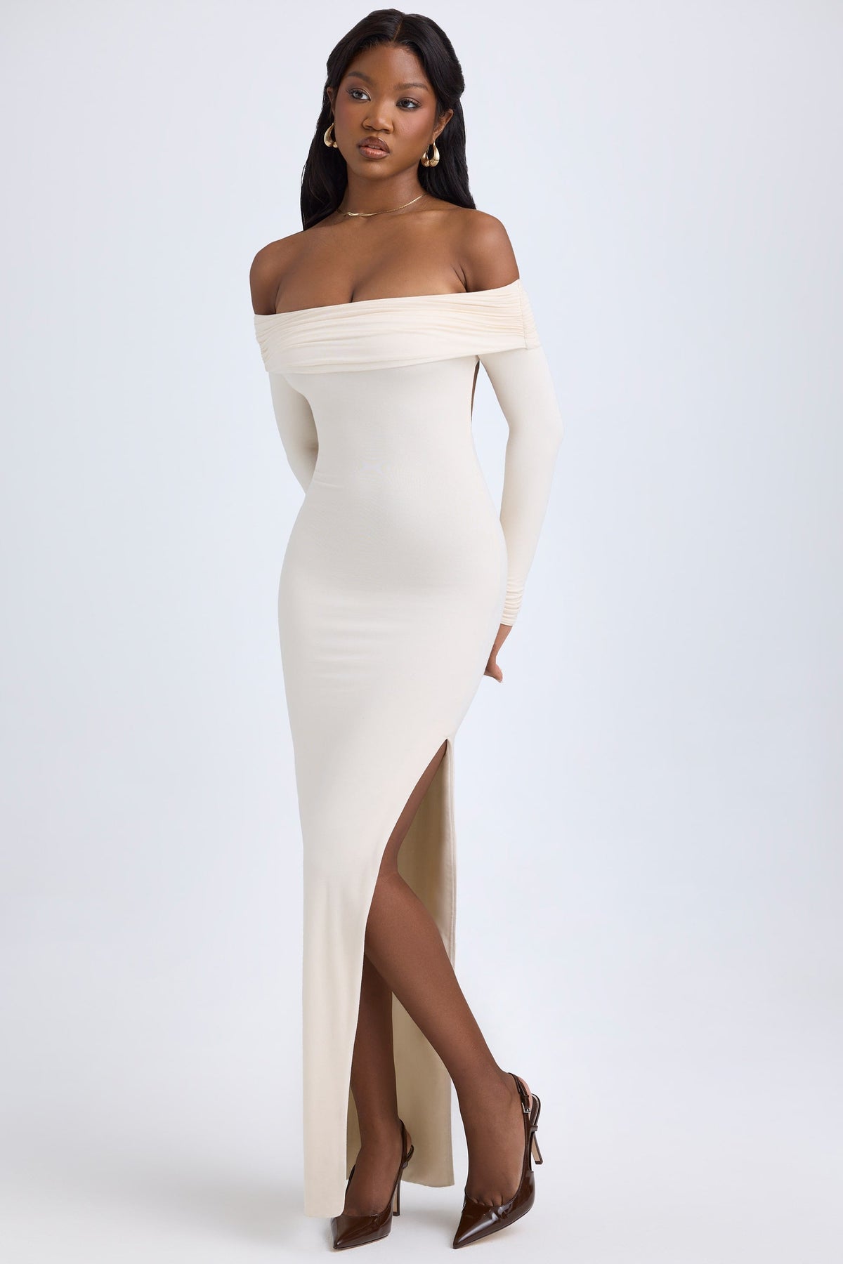 Vestido Maxi Modal Off-Shoulder com Costas Abertas - Lindele Exclusive