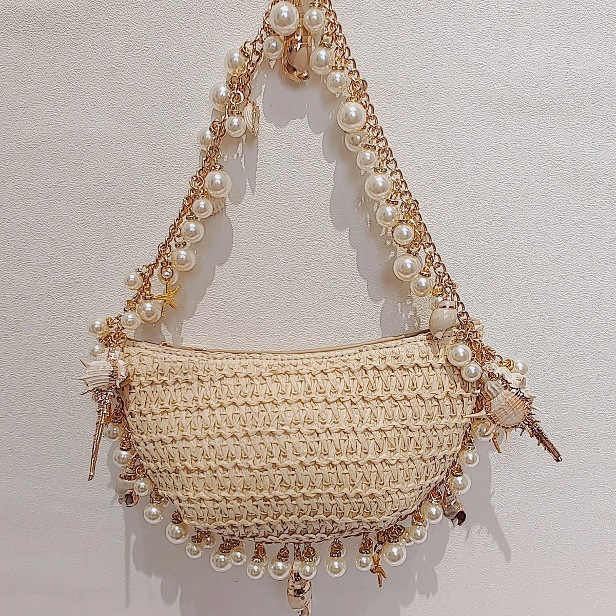 Bolsa de Praia Chic com Pérolas e Conchas