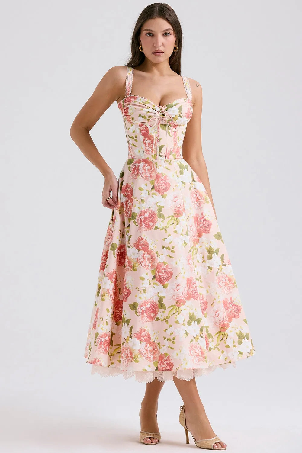 Vestido Midi Floral - Com Espartilho - Lindele Exclusive