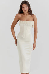 Vestido Midi Com  Fileiras de Pérolas  - Lindele Exclusive