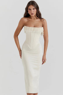 Vestido Midi Com  Fileiras de Pérolas  - Lindele Exclusive