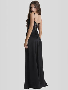 Vestido Longo Com Cetim Sedoso - Lindele Exclusive